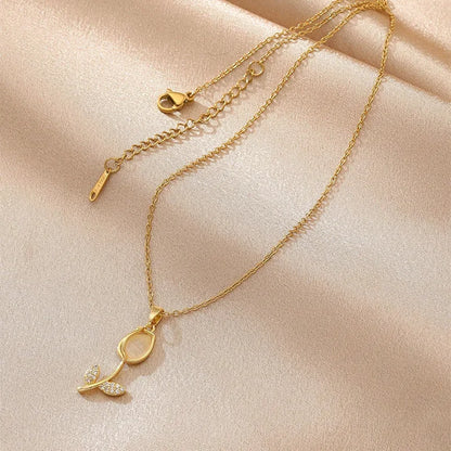 Collar Tulipán con Zircón Brillante Estilo Bohemio