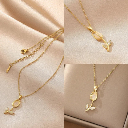 Collar Tulipán con Zircón Brillante Estilo Bohemio