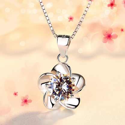 Collar Elegante De Plata S925 Con Diamantes Y Patrón Bohemio De Flor