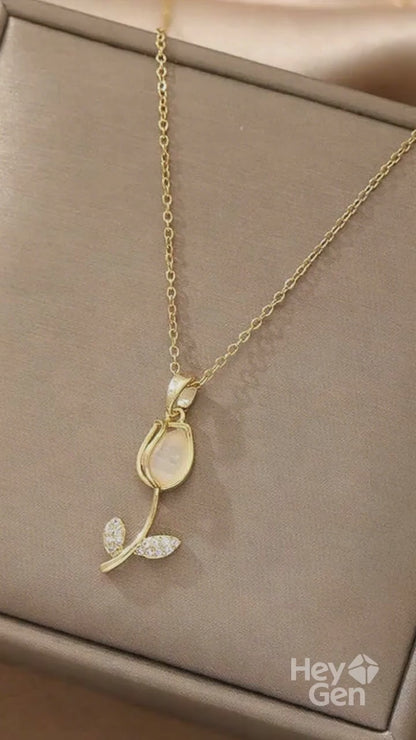 Collar Tulipán con Zircón Brillante Estilo Bohemio
